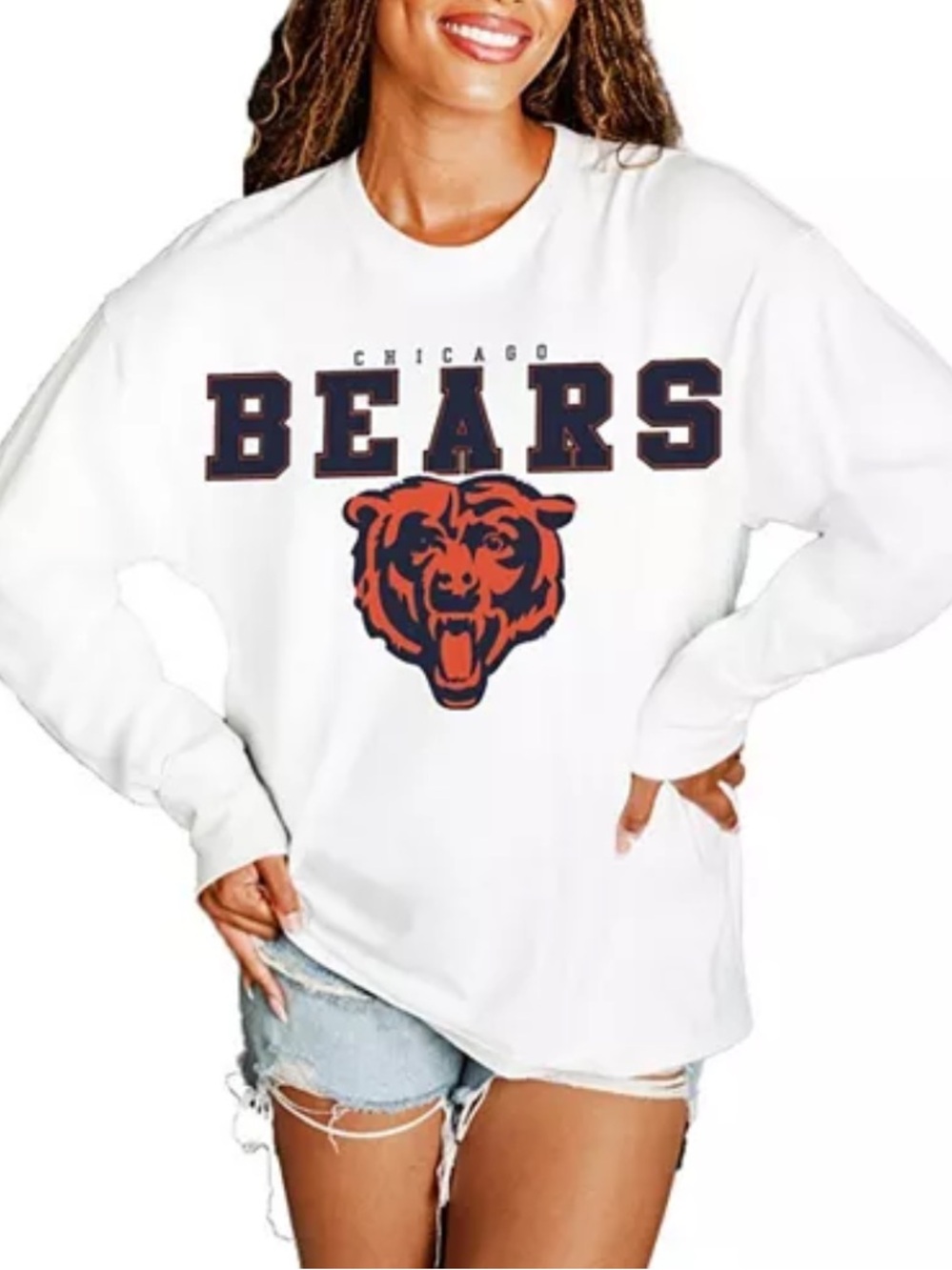 Game Day Couture Chicago Bears Big Goals Long-Sleeve Oversized Crew Neck T-Shirt